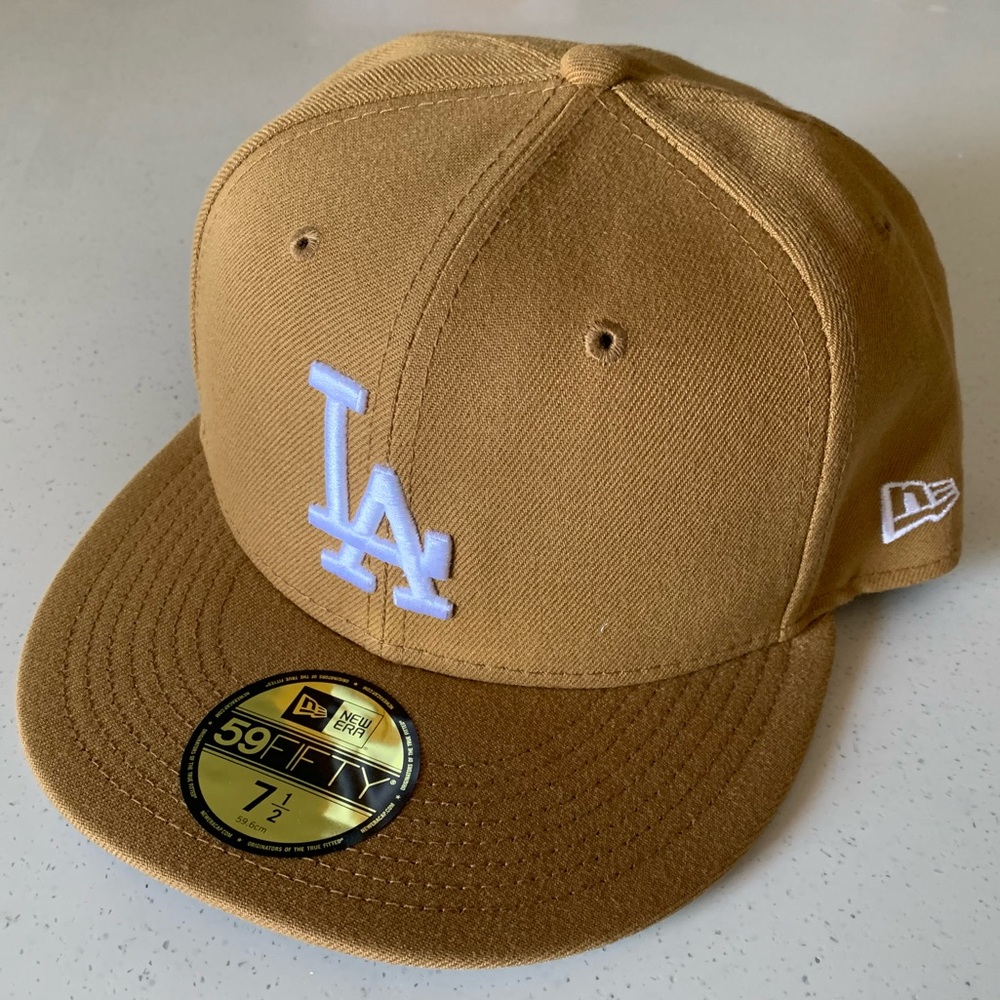 Los Angeles Dodgers New Era Tan Wheat 59FIFTY Fitted Hat Size 7-1/2